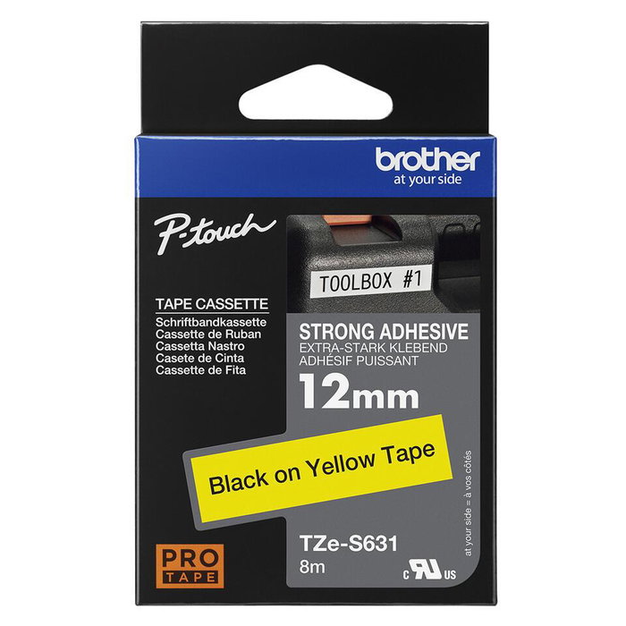 Brother TZeS-631 Cinta Laminada Super Adhesiva 12mm Amarillo/Negro