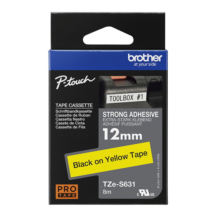 Brother TZeS-631 Cinta Laminada Super Adhesiva 12mm Amarillo/Negro Brother TZeS-631 Cinta Laminada Super Adhesiva 12mm Amarillo/Negro