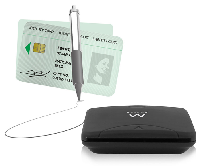 Ewent EW1052 - Lector de tarjetas externo USB 2.0 para DNI electrónico y Tarjeta Sanitaria, Negro