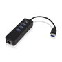 Ewent EW1140 Hub USB 3.2 Gen 1 con 3 puertos USB y puerto Gigabit LAN, Negro