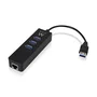 Ewent EW1140 Base para Portátil Hub USB 3.2 Gen 1 con 3 Puertos USB y 1 Puerto Gigabit LAN RJ-45, Tipo A, Negro