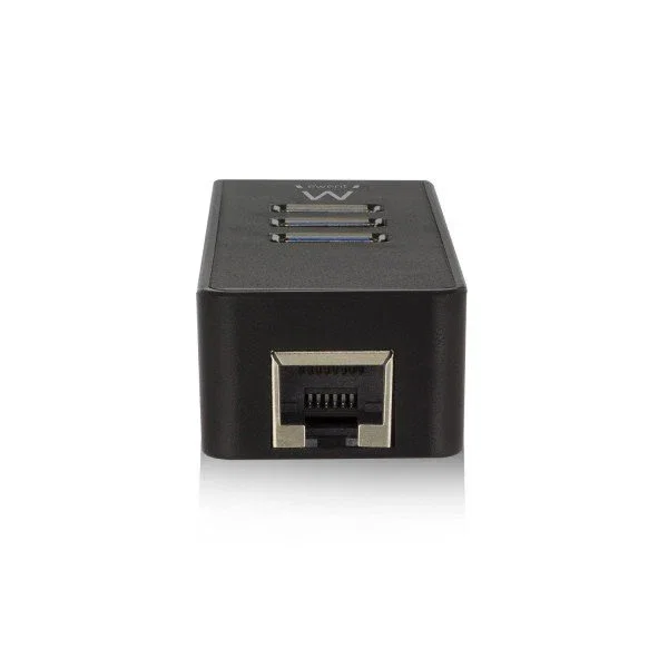 Ewent EW1140 Base para Portátil Hub USB 3.2 Gen 1 con 3 Puertos USB y 1 Puerto Gigabit LAN RJ-45, Tipo A, Negro