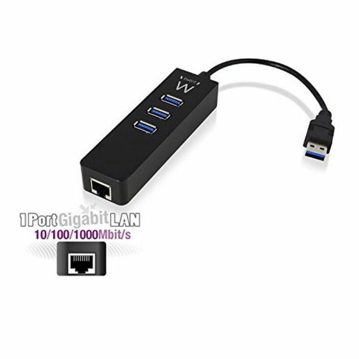Ewent EW1140 Hub USB 3.2 Gen 1 con 3 puertos USB y puerto Gigabit LAN, Negro Ewent EW1140 Hub USB 3.2 Gen 1 con 3 puertos USB y puerto Gigabit LAN, Negro