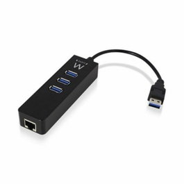 Ewent EW1140 Hub USB 3.2 Gen 1 con 3 puertos USB y 1 puerto Gigabit LAN Negro
