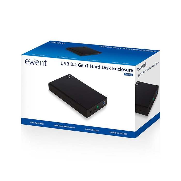 EWENT EW7056 Caja de Disco Duro Externa 3,5 Pulgadas SATA USB 3.1 Gen 1 Negro