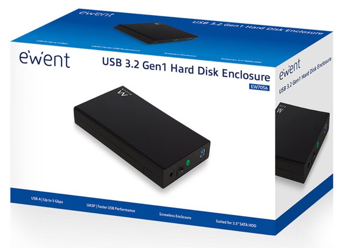 EWENT EW7056 Caja para disco duro externo 3,5 pulgadas SATA USB 3.2 Gen 1 Negro