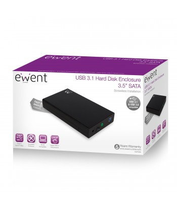 EWENT EW7056 Caja de Disco Duro Externa 3,5 Pulgadas SATA USB 3.1 Gen 1 Negro