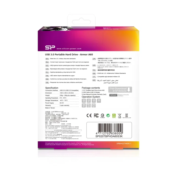 Silicon Power Armor A60 Disco Duro Externo HDD 2TB 2.5" USB 3.2 Gen 1, Resistente al Agua IPX4 y Golpes, Negro