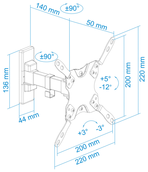 Tooq Soporte de Pared Giratorio LP2042TNL-B para TV de 13-42 pulgadas