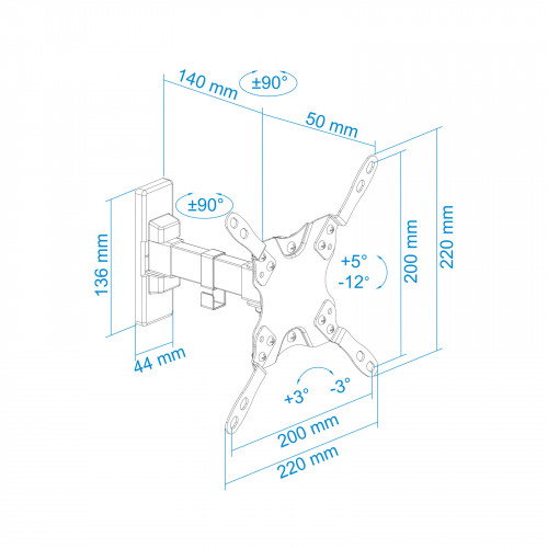 Tooq Soporte de Pared Giratorio LP2042TNL-B para TV de 13-42 pulgadas