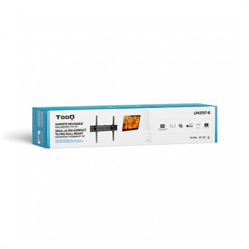 TooQ LP4270T-B Soporte de Pared Inclinable para TV de 37 a 70 Pulgadas, Peso Máximo 40kg, Compatible VESA 200x200 a 600x400, Inclinación +12°/-12°, Color Negro