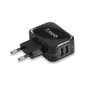 Tooq TQWC-1S02 Cargador de Pared USB 2 Puertos, 5V 3.4A 17W con Chip Inteligente AI, Negro - Para Smartphone, Tablet, GPS, MP3/MP4, Consolas Portátiles