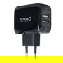 Tooq TQWC-1S02 Cargador de Pared 2 USB 17W Negro
