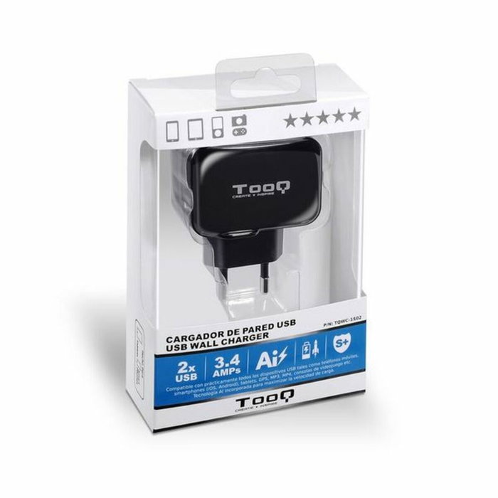 Tooq TQWC-1S02 Cargador de Pared 2xUSB Negro