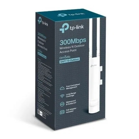 TP-Link EAP110-Outdoor Punto de Acceso WiFi Exterior Omada, 300 Mbps, 2.4 GHz, IP65, PoE, Antenas de 5 dBi Desmontables, Gestión Cloud y App, Kit de Montaje Incluido