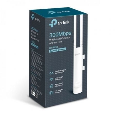 TP-Link EAP110-Outdoor Punto de Acceso WiFi Exterior Omada, 300 Mbps, 2.4 GHz, IP65, PoE, Antenas de 5 dBi Desmontables, Gestión Cloud y App, Kit de Montaje Incluido