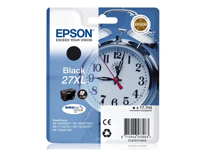 Epson Tinta Original Ink-jet 27XL WF-3620 / 3640 / 7110 / 7610 / 7620 - Negro - 1.100 páginas Epson Tinta Original Ink-jet 27XL WF-3620 / 3640 / 7110 / 7610 / 7620 - Negro - 1.100 páginas