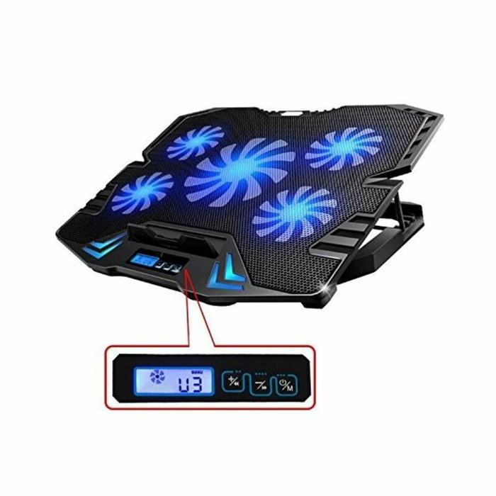 EWENT Base de refrigeración EW1259 para portátiles de hasta 17 pulgadas con 5 ventiladores y LED azul