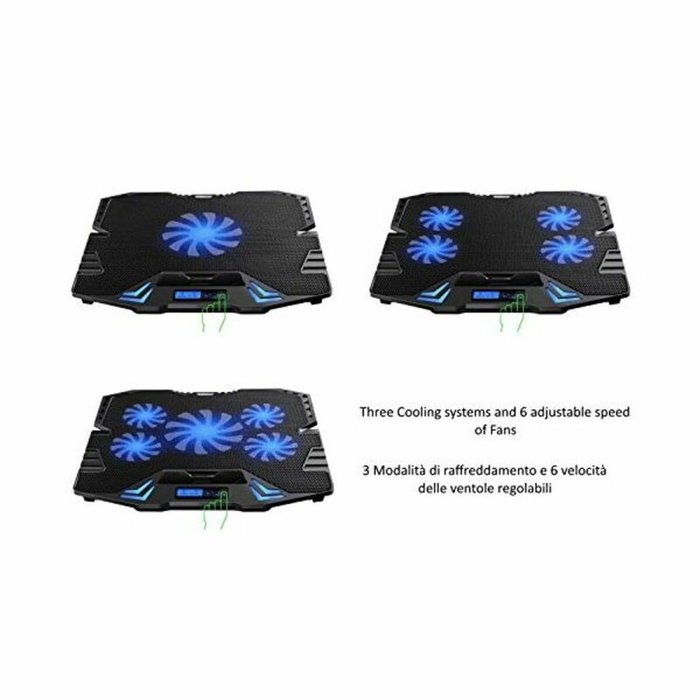 EWENT Base de refrigeración EW1259 para portátiles de hasta 17 pulgadas con 5 ventiladores y LED azul