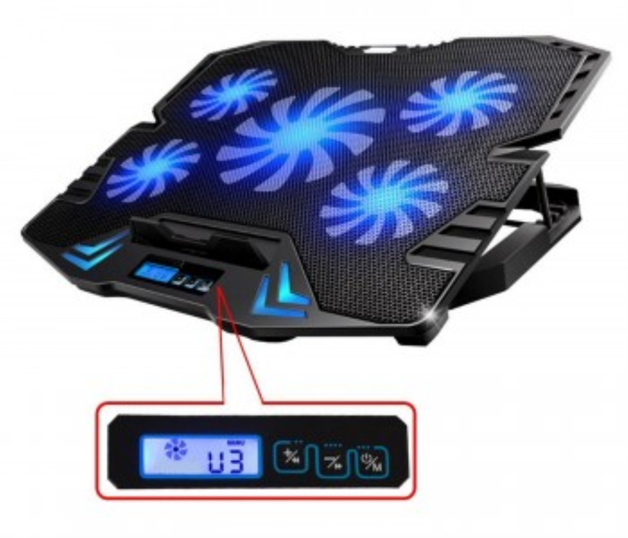 EWENT Base de refrigeración EW1259 para portátiles de hasta 17 pulgadas con 5 ventiladores y LED azul