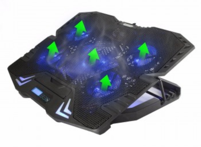 EWENT Base de refrigeración EW1259 para portátiles de hasta 17 pulgadas con 5 ventiladores y LED azul