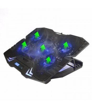 EWENT Base de refrigeración EW1259 para portátiles de hasta 17 pulgadas con 5 ventiladores y LED azul