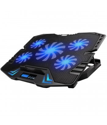 EWENT Base de refrigeración EW1259 para portátiles de hasta 17 pulgadas con 5 ventiladores y LED azul
