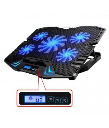 EWENT Base de refrigeración EW1259 para portátiles de hasta 17 pulgadas con 5 ventiladores y LED azul