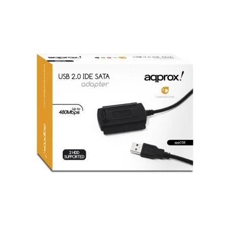 CABLE ADAPTADOR USB 2.0 A IDE SATA APPROX APPC08 SOPORTA 2XHDD NEGRO