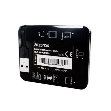 Approx Lector de Tarjetas Externo APPCRDNIB USB 2.0 para DNIe, Smart Cards y SIM, 7 Ranuras, Compatible con Windows