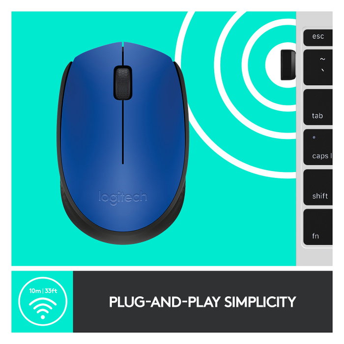 Logitech M171 Ratón Inalámbrico Azul/Negro, 1000 DPI, 2.4 GHz