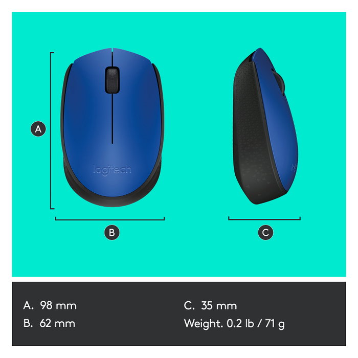 Logitech M171 Ratón Inalámbrico Azul/Negro, 1000 DPI, 2.4 GHz