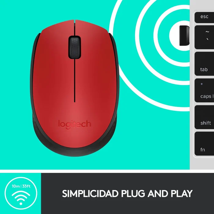 Logitech M171 Ratón Inalámbrico Ambidextro Rojo/Negro