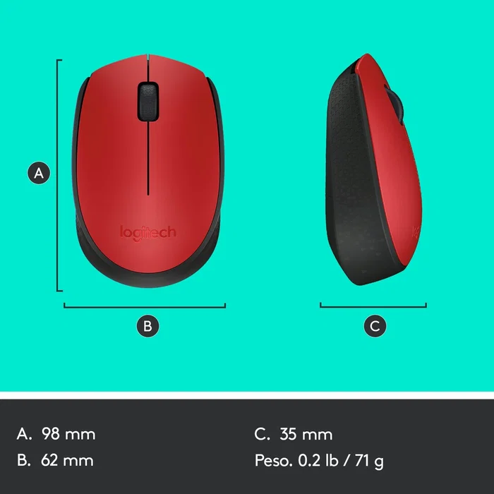 Logitech M171 Ratón Inalámbrico Ambidextro Rojo/Negro