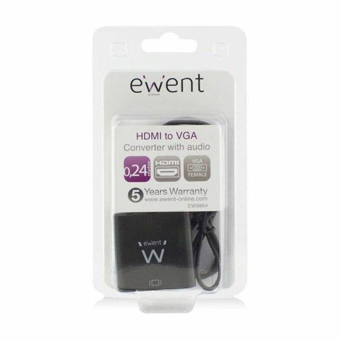 Ewent EW9864 Adaptador HDMI a VGA con Audio, 0,2 m, Negro
