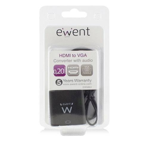 Ewent Adaptador HDMI a VGA + Audio 3.5mm Negro 0.2 m Cable EW9864