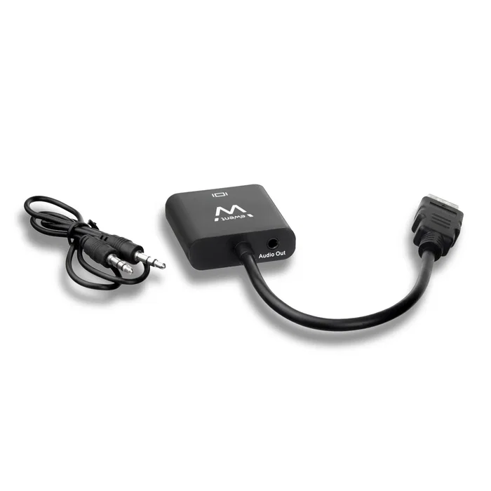 Ewent Adaptador HDMI a VGA con Audio 3.5mm, Conversor de Video, Longitud 0.2 m, Máxima Resolución 1920x1200 Píxeles, Negro, Referencia EW9864