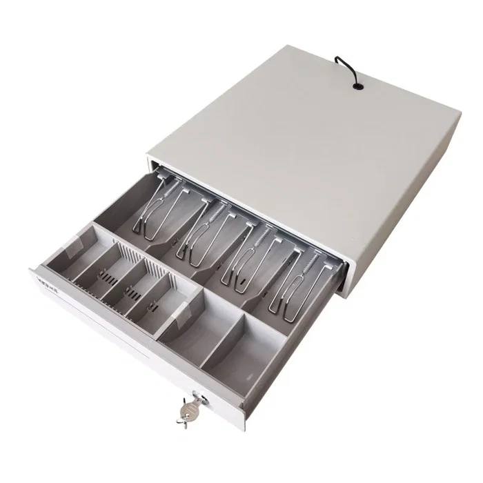 Iggual Cajón Portamonedas Electrónico IRON-10W Blanco 38 cm - Para 4 Billetes y 6 Monedas - Apertura Manual/Automática