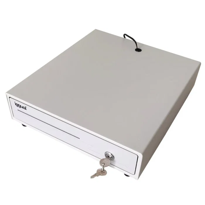 Iggual Cajón Portamonedas Electrónico IRON-10W Blanco 38 cm - Para 4 Billetes y 6 Monedas - Apertura Manual/Automática