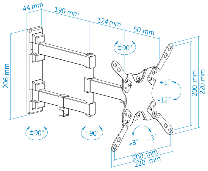Tooq Soporte de Pared Articulado LP2142TNL-B para Pantallas de 13-42 Pulgadas Tooq Soporte de Pared Articulado LP2142TNL-B para Pantallas de 13-42 Pulgadas