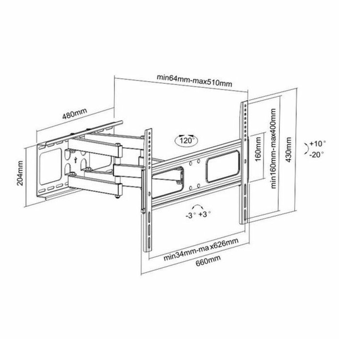 Tooq Soporte de Pared Giratorio e Inclinable LP6270TN-B para TV de 37-70 pulgadas