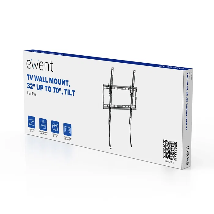 Ewent EW1507 Soporte de Pared para TV Inclinable, Negro, Aluminio y Acero, para Pantallas de 37 a 70 Pulgadas (94-178 cm), VESA 200x200 a 400x400, Peso Máximo 35 kg