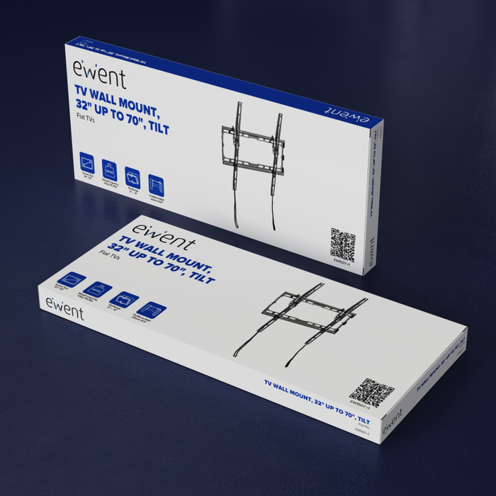 Ewent EW1507 Soporte de Pared Inclinable para TV de 37 a 75 Pulgadas, VESA 200x200-600x400, 35 kg, Perfil Delgado 20.5 mm, Color Negro