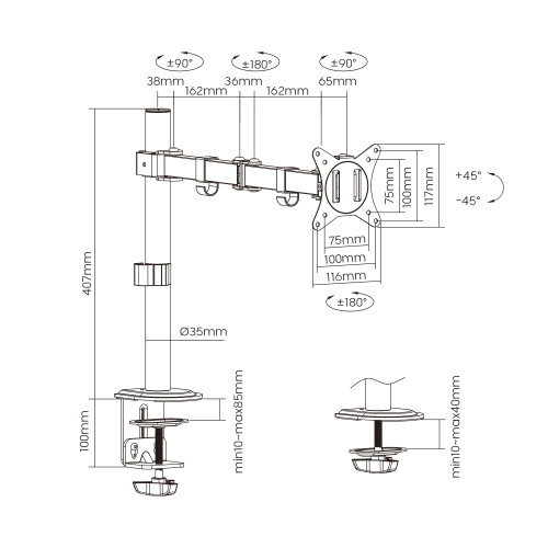 EWENT Soporte de Monitor EW1510 hasta 34 pulg. Negro EWENT Soporte de Monitor EW1510 hasta 34 pulg. Negro