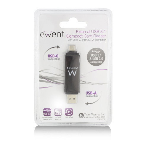 EWENT Lector de tarjetas EW1075 USB-C/USB-A Negro