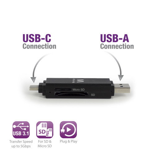 EWENT Lector de tarjetas EW1075 USB-C/USB-A Negro