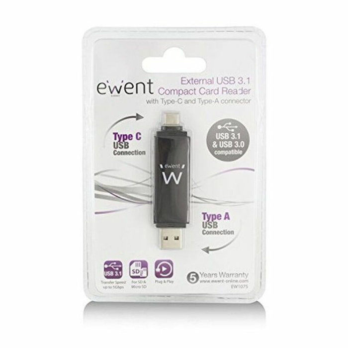 EWENT Lector de tarjetas EW1075 USB-C/USB-A Negro