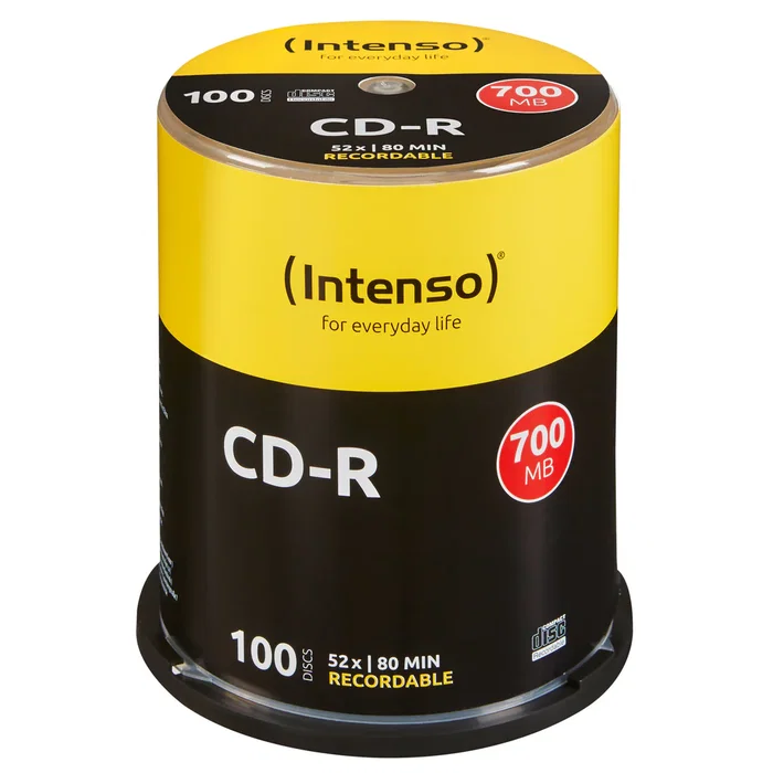 Intenso CD-R 700MB/80min - Disco Óptico 120mm para Grabación 52x - Paquete de 100 Unidades en Cakebox