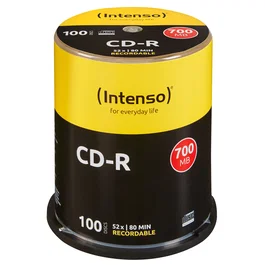 Intenso CD-R 700MB/80min - Disco Óptico 120mm para Grabación 52x - Paquete de 100 Unidades en Cakebox