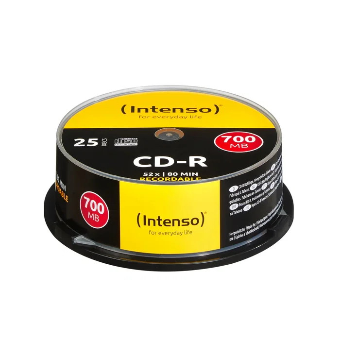 Intenso CD-R 700MB (52x) para grabación de datos y audio, tubo con 25 unidades